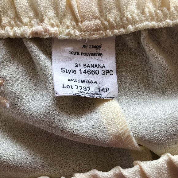 70s Floral Elastic Waist Embroidered Skirt: Vintage Yellow Polyester Size 14 - Picture 6 of 12